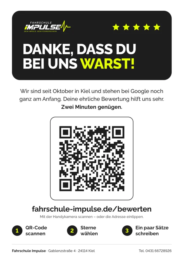 QR-Aushang zur Google-Bewertung im A4-Format mit drei Schritten