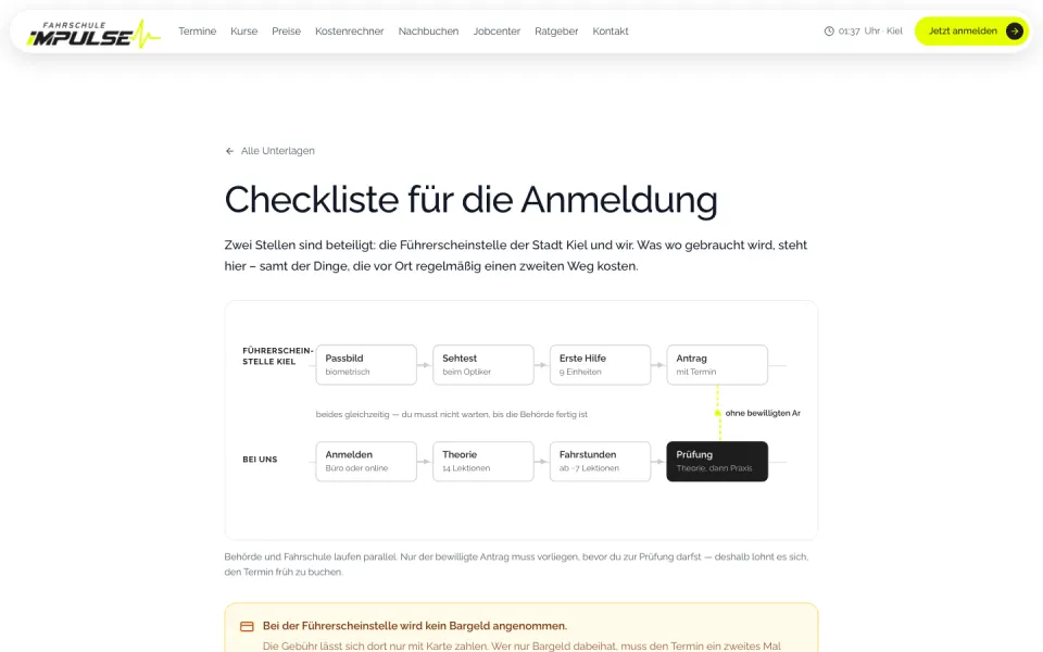 Checkliste für die Anmeldung: welche Schritte bei der Führerscheinstelle und welche in der Fahrschule laufen